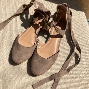 Brown faux suede tie up flats